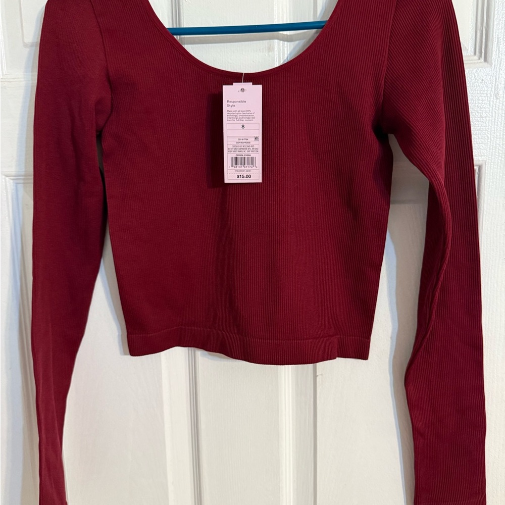 Wild Fable Red Long Sleeve Fitted Crop Bodysuit